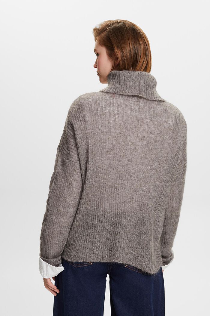 Sweter z półgolfem z wzorem w warkocze, BROWN GREY, detail image number 4