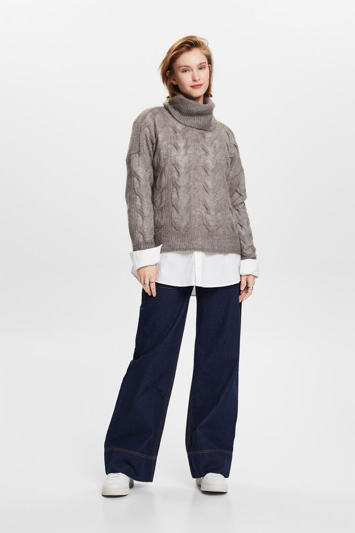 Sweter z półgolfem z wzorem w warkocze, BROWN GREY, detail image number 0