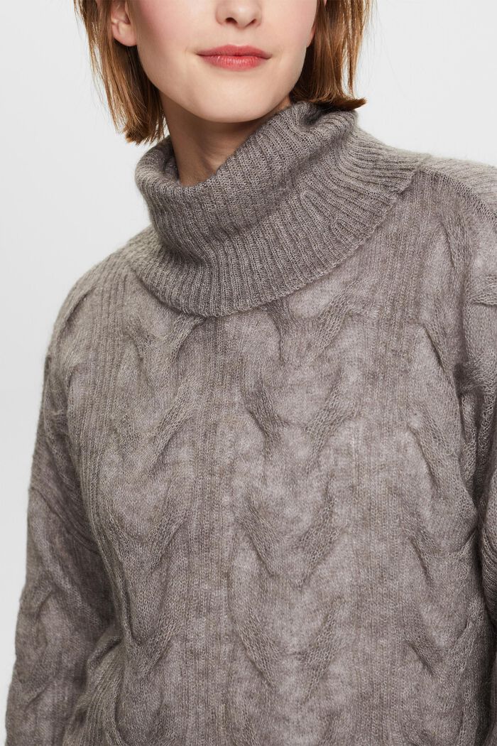 Sweter z półgolfem z wzorem w warkocze, BROWN GREY, detail image number 2