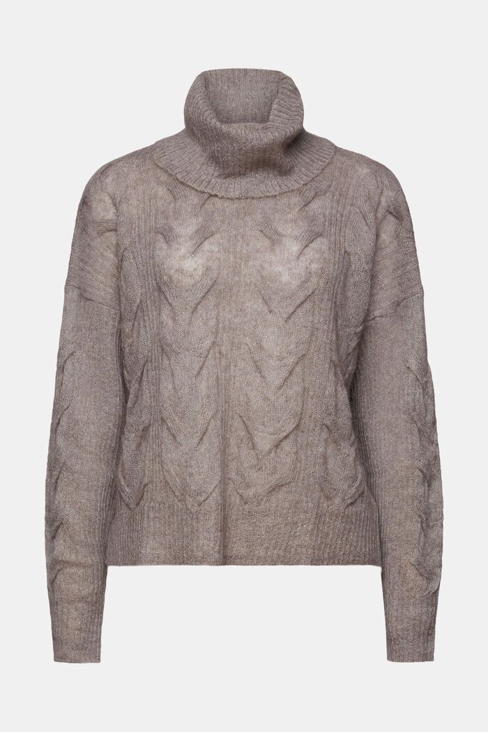 Sweter z półgolfem z wzorem w warkocze, BROWN GREY, detail image number 6
